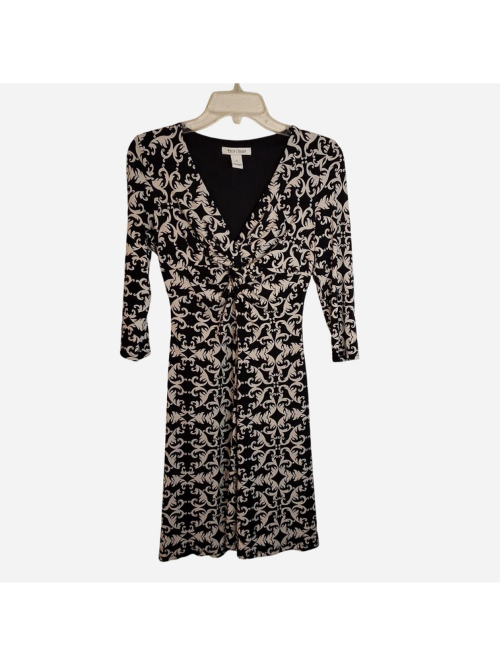 White House Black Market Size 4 Black Ivory Damask Twist Front Dress
